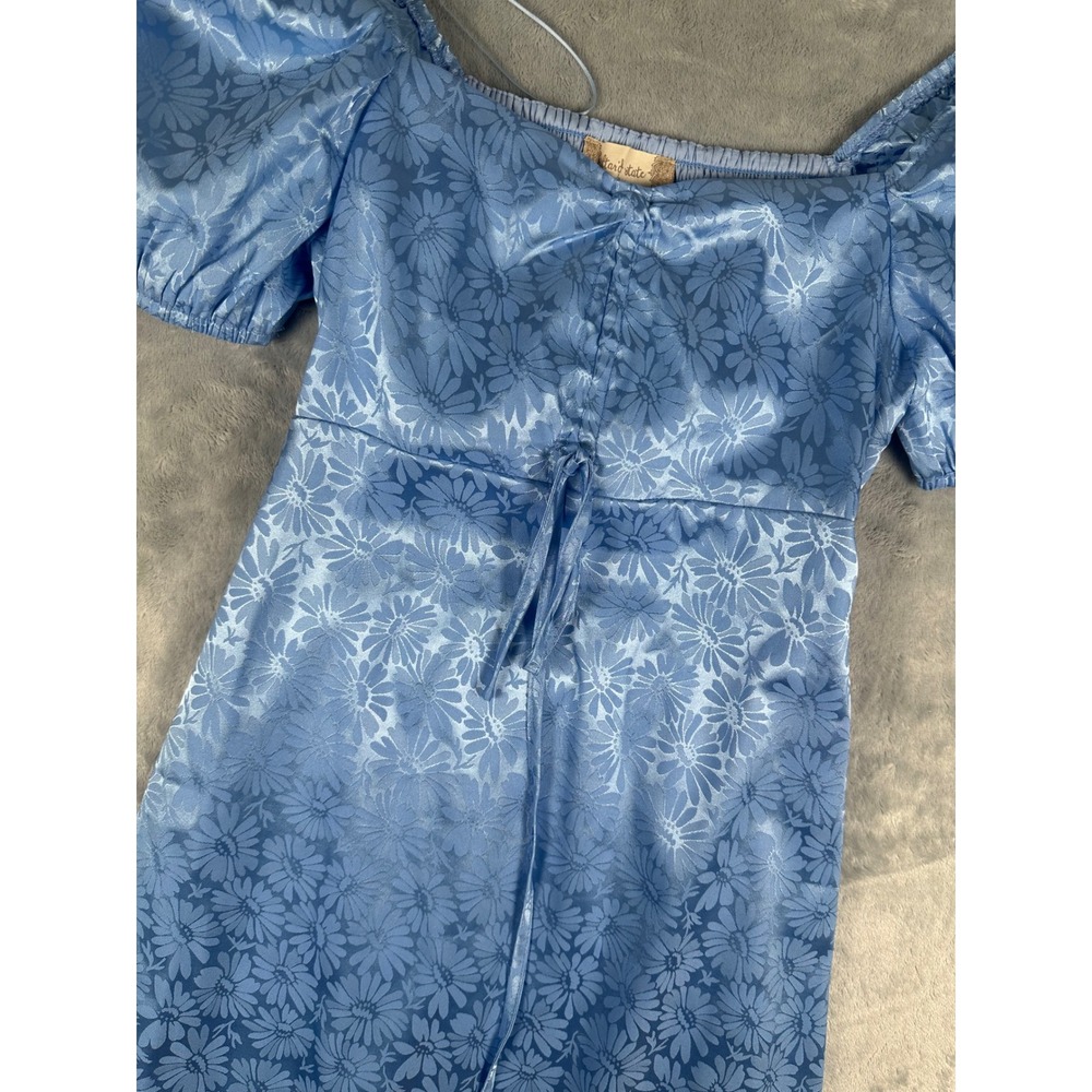 Altar'd State Blue Floral Jacquard Puff Sleeve Cutout Back Mini Dress Small - Picture 8 of 9